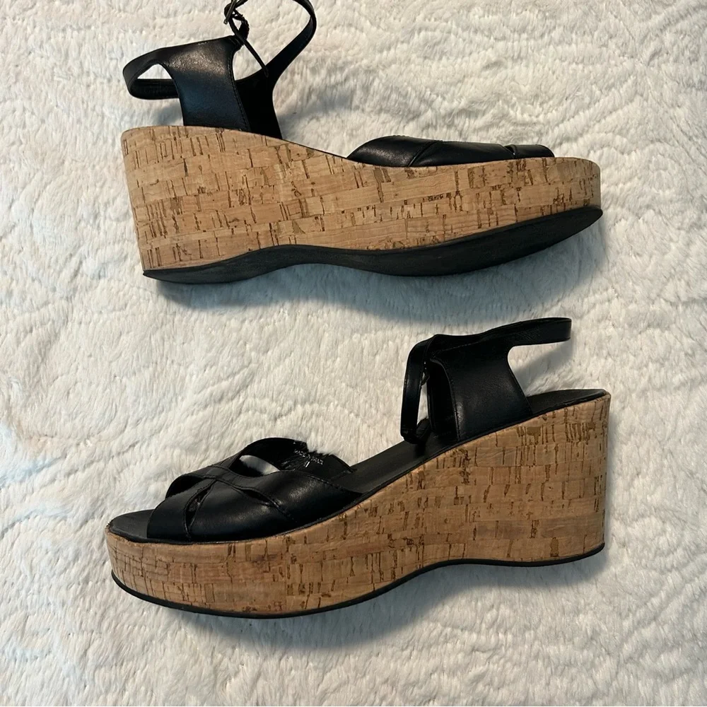 Kork-Ease Black Wedge Sandals Cork Platform Sz 11 Summer Vacation Comfy Vacation